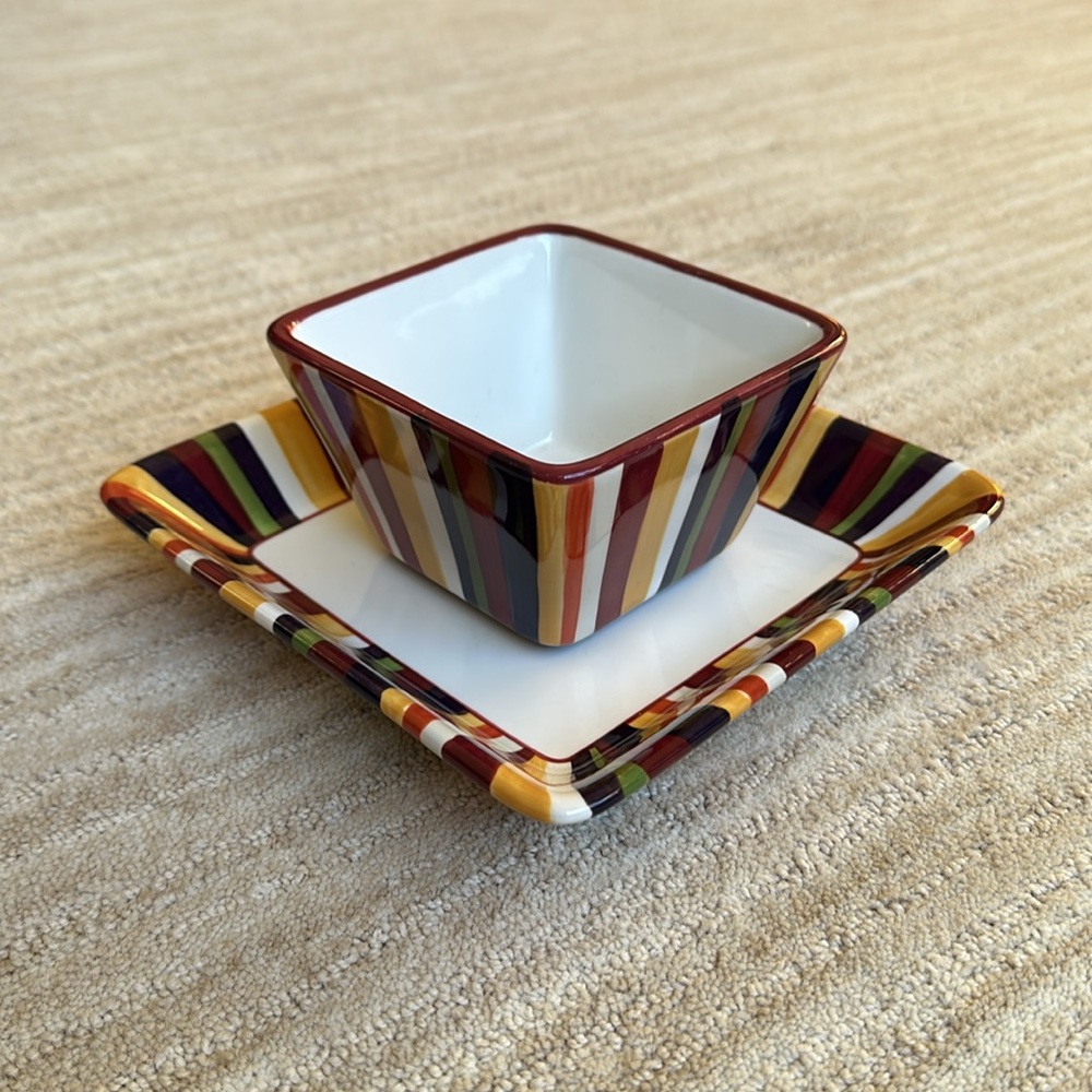 The Pampered Chef Simple Additions Stripe Set Plate and Square Bowl Entertaining